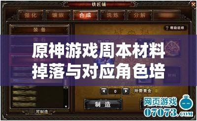 原神游戏周本材料掉落与对应角色培养需求全解析