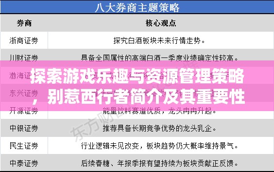 探索游戏乐趣与资源管理策略，别惹西行者简介及其重要性解析