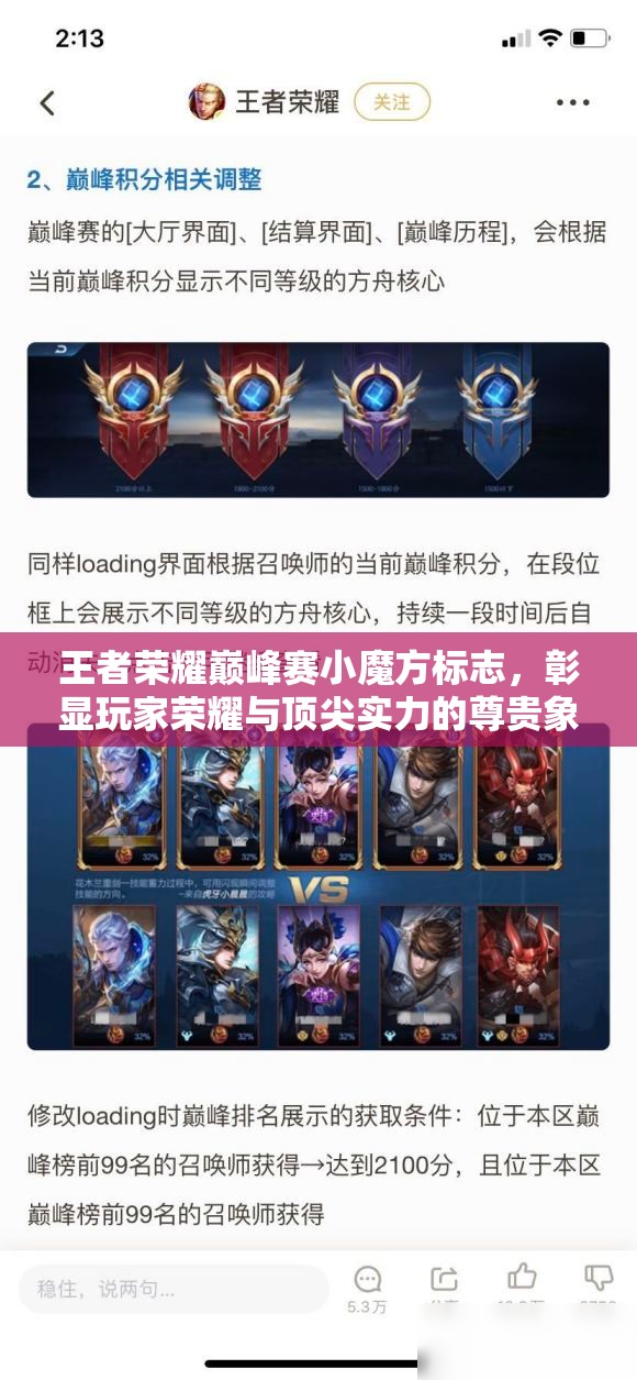 王者荣耀巅峰赛小魔方标志，彰显玩家荣耀与顶尖实力的尊贵象征