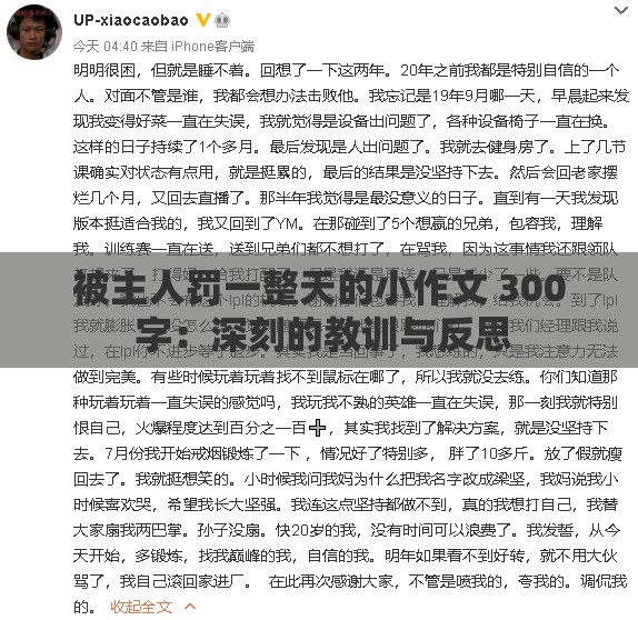 被主人罚一整天的小作文 300 字：深刻的教训与反思