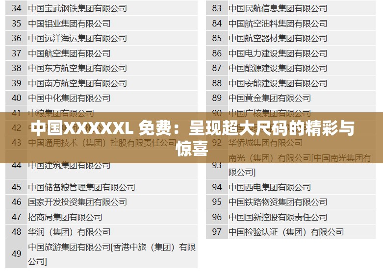 中国XXXXXL 免费：呈现超大尺码的精彩与惊喜