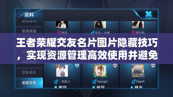 王者荣耀交友名片图片隐藏技巧，实现资源管理高效使用并避免资源浪费