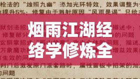 烟雨江湖经络学修炼全攻略，资源管理高效技巧与最大化价值解析