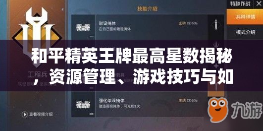 和平精英王牌最高星数揭秘，资源管理、游戏技巧与如何最大化战斗价值