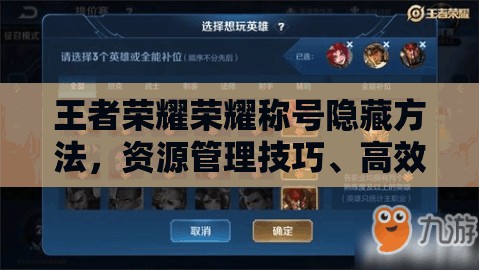 王者荣耀荣耀称号隐藏方法，资源管理技巧、高效利用策略及避免浪费指南