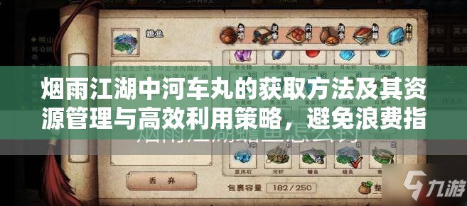 烟雨江湖中河车丸的获取方法及其资源管理与高效利用策略，避免浪费指南