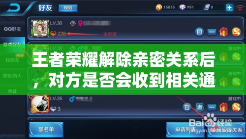 王者荣耀解除亲密关系后，对方是否会收到相关通知的详细解答