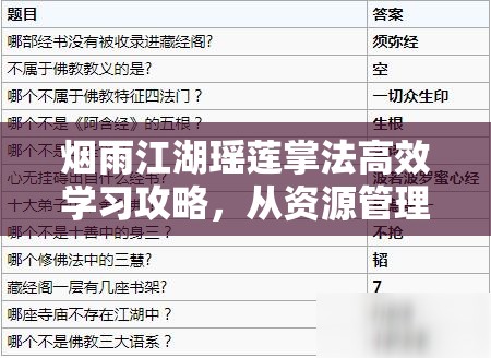 烟雨江湖瑶莲掌法高效学习攻略，从资源管理视角解析学习步骤与技巧
