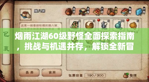 烟雨江湖60级野怪全面探索指南，挑战与机遇并存，解锁全新冒险篇章