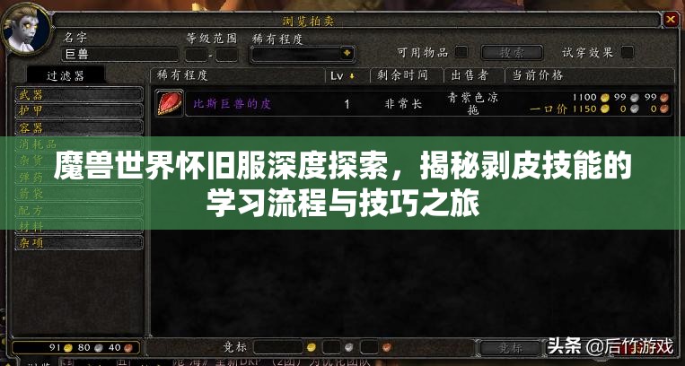 魔兽世界怀旧服深度探索，揭秘剥皮技能的学习流程与技巧之旅