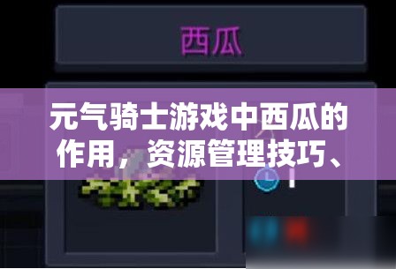 元气骑士游戏中西瓜的作用，资源管理技巧、高效利用策略及避免浪费方法