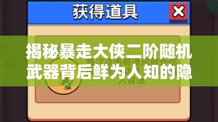 揭秘暴走大侠二阶随机武器背后鲜为人知的隐藏价值与潜力