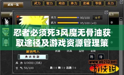 忍者必须死3风魔无骨油获取途径及游戏资源管理策略解析
