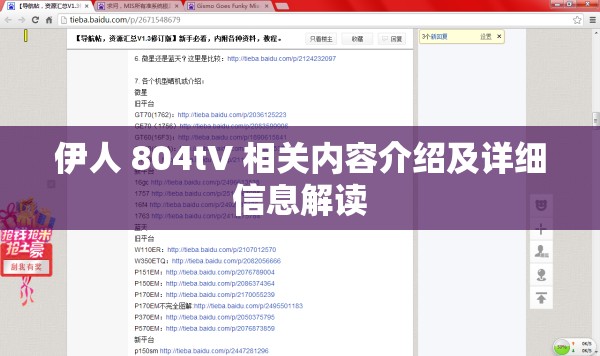 伊人 804tV 相关内容介绍及详细信息解读