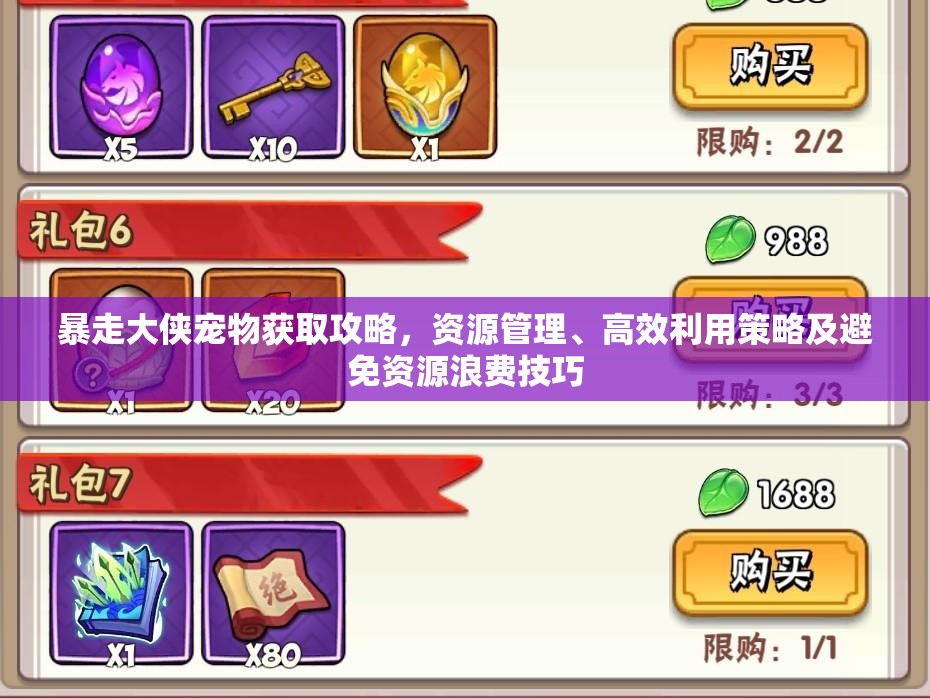 暴走大侠宠物获取攻略，资源管理、高效利用策略及避免资源浪费技巧