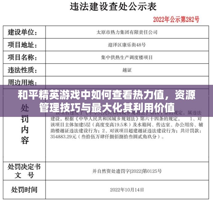 和平精英游戏中如何查看热力值，资源管理技巧与最大化其利用价值