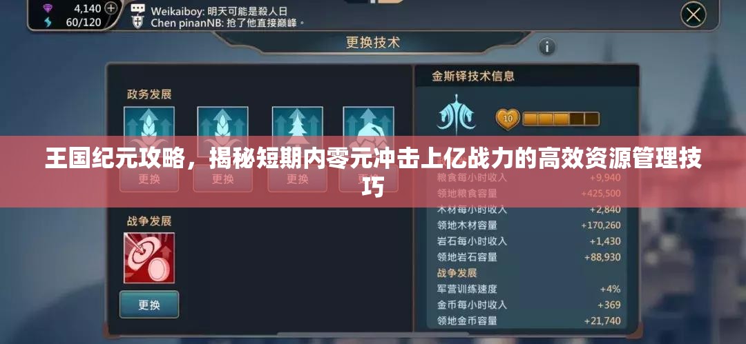 王国纪元攻略，揭秘短期内零元冲击上亿战力的高效资源管理技巧