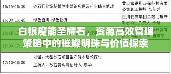 白银魔能圣耀石，资源高效管理策略中的璀璨明珠与价值探索