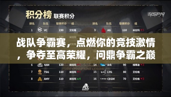 战队争霸赛，点燃你的竞技激情，争夺至高荣耀，问鼎争霸之巅！