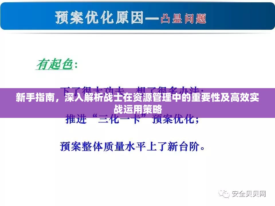 新手指南，深入解析战士在资源管理中的重要性及高效实战运用策略