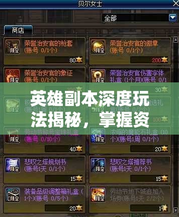 英雄副本深度玩法揭秘，掌握资源管理艺术，提升战斗效率与收益