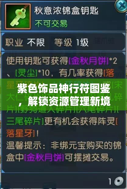 紫色饰品神行符图鉴，解锁资源管理新境界的艺术指南