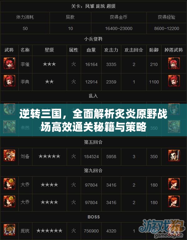 逆转三国，全面解析炙炎原野战场高效通关秘籍与策略