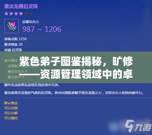 紫色弟子图鉴揭秘，旷修——资源管理领域中的卓越智慧之光