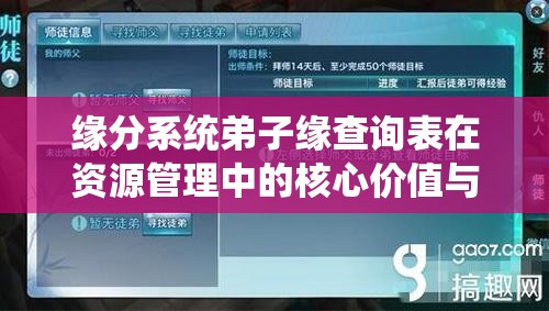 缘分系统弟子缘查询表在资源管理中的核心价值与高效应用策略