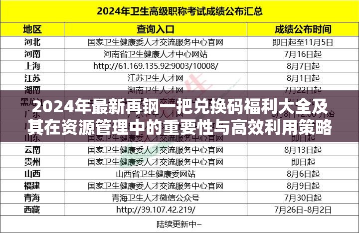 2024年最新再钢一把兑换码福利大全及其在资源管理中的重要性与高效利用策略