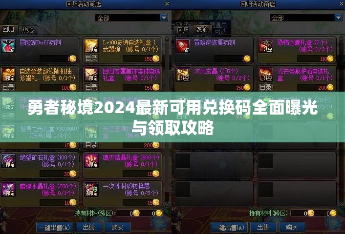 勇者秘境2024最新可用兑换码全面曝光与领取攻略