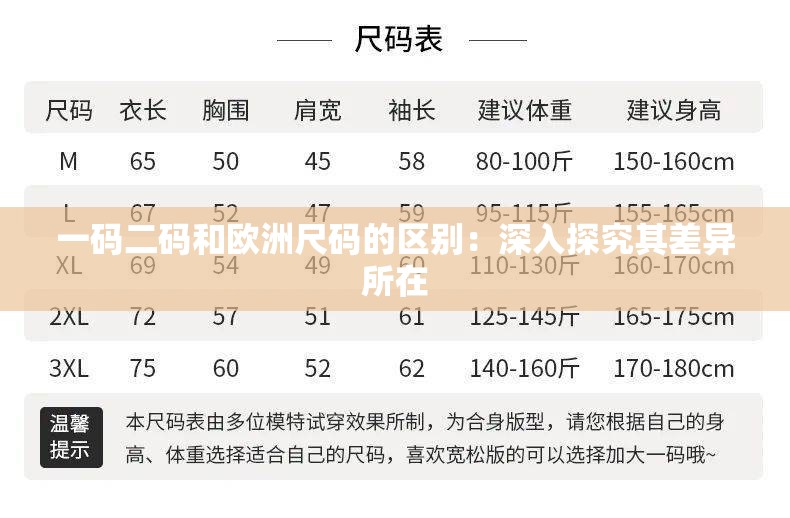 一码二码和欧洲尺码的区别：深入探究其差异所在