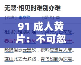 91 成人黄片：不可忽视的低俗内容警示