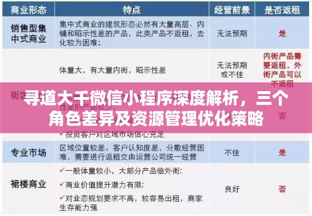 寻道大千微信小程序深度解析，三个角色差异及资源管理优化策略