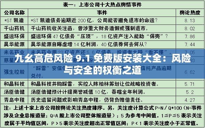 九幺高危风险 9.1 免费版安装大全：风险与安全的权衡之道