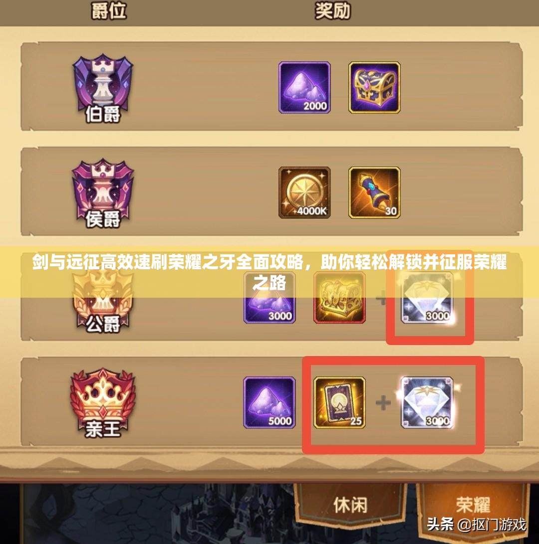 剑与远征高效速刷荣耀之牙全面攻略，助你轻松解锁并征服荣耀之路