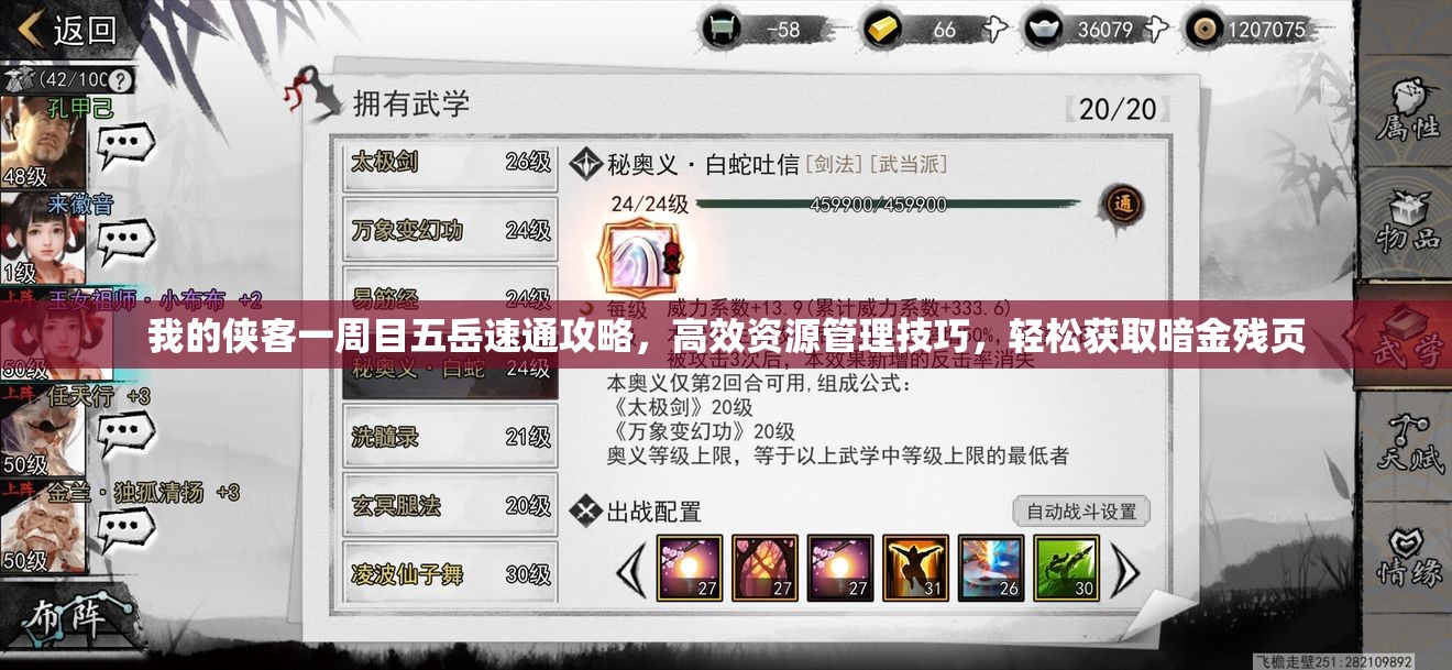 我的侠客一周目五岳速通攻略，高效资源管理技巧，轻松获取暗金残页