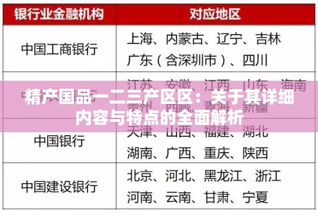 精产国品一二三产区区：关于其详细内容与特点的全面解析