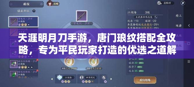 天涯明月刀手游，唐门琅纹搭配全攻略，专为平民玩家打造的优选之道解析