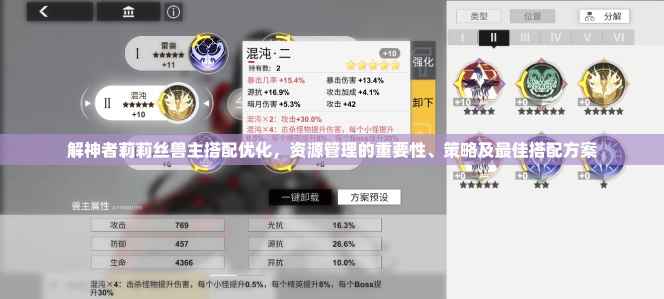解神者莉莉丝兽主搭配优化，资源管理的重要性、策略及最佳搭配方案