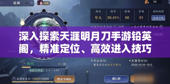 深入探索天涯明月刀手游铅英阁，精准定位、高效进入技巧与资源管理策略