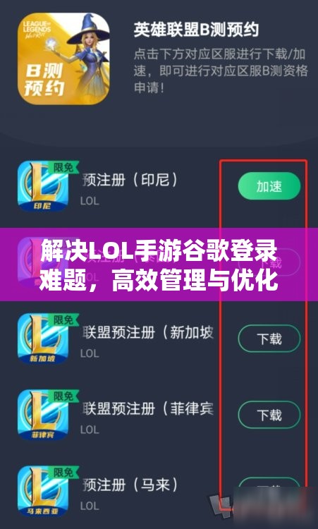 解决LOL手游谷歌登录难题，高效管理与优化策略指南