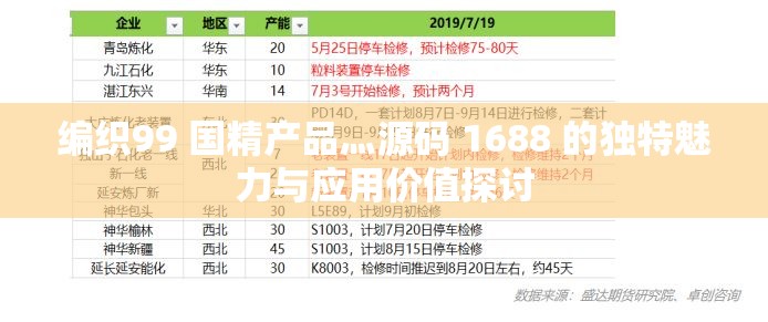 编织99 国精产品灬源码 1688 的独特魅力与应用价值探讨