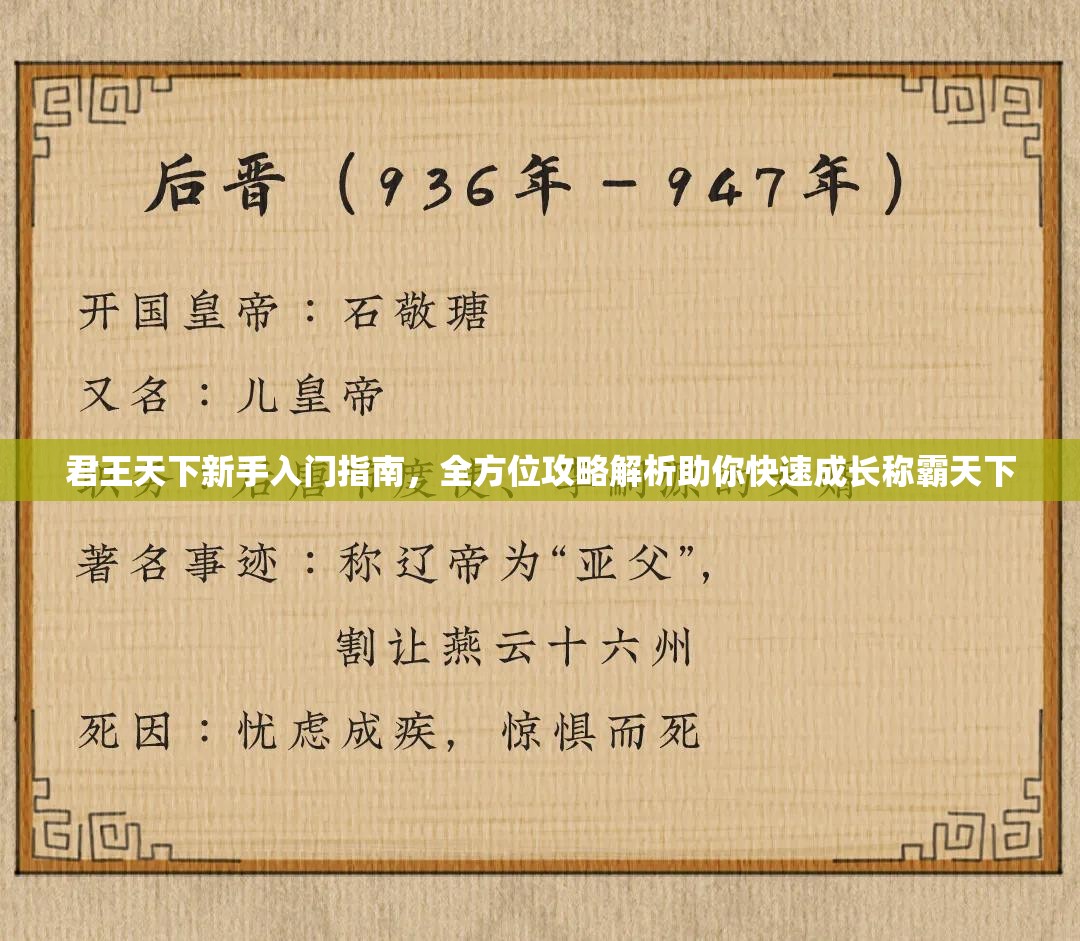 君王天下新手入门指南，全方位攻略解析助你快速成长称霸天下