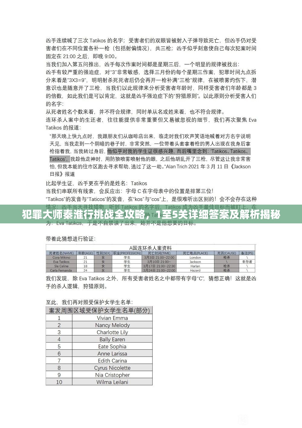 犯罪大师秦淮行挑战全攻略，1至5关详细答案及解析揭秘