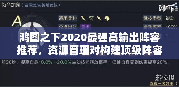 鸿图之下2020最强高输出阵容推荐，资源管理对构建顶级阵容的重要性及策略