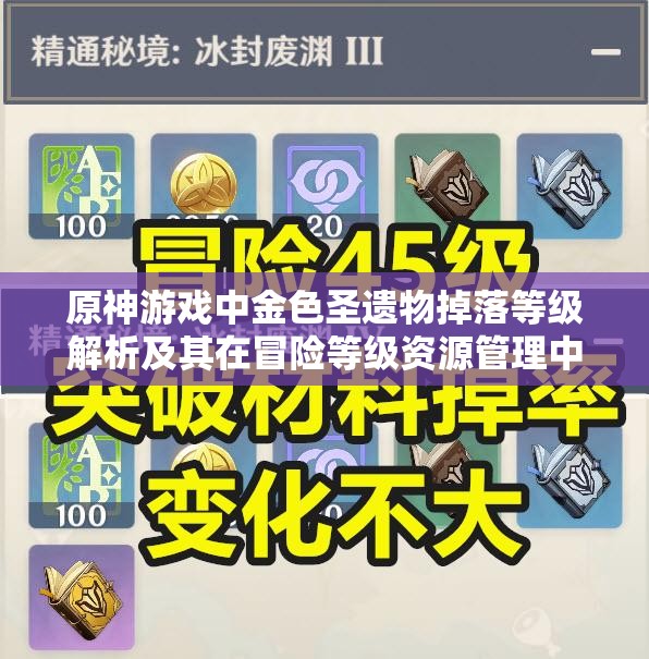 原神游戏中金色圣遗物掉落等级解析及其在冒险等级资源管理中的关键性策略