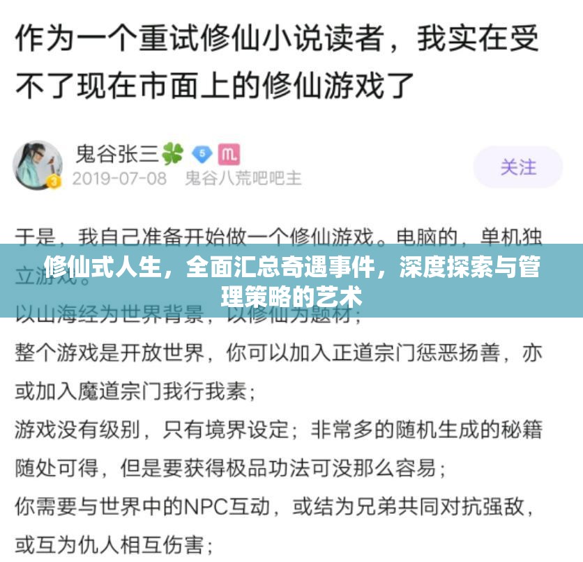 修仙式人生，全面汇总奇遇事件，深度探索与管理策略的艺术