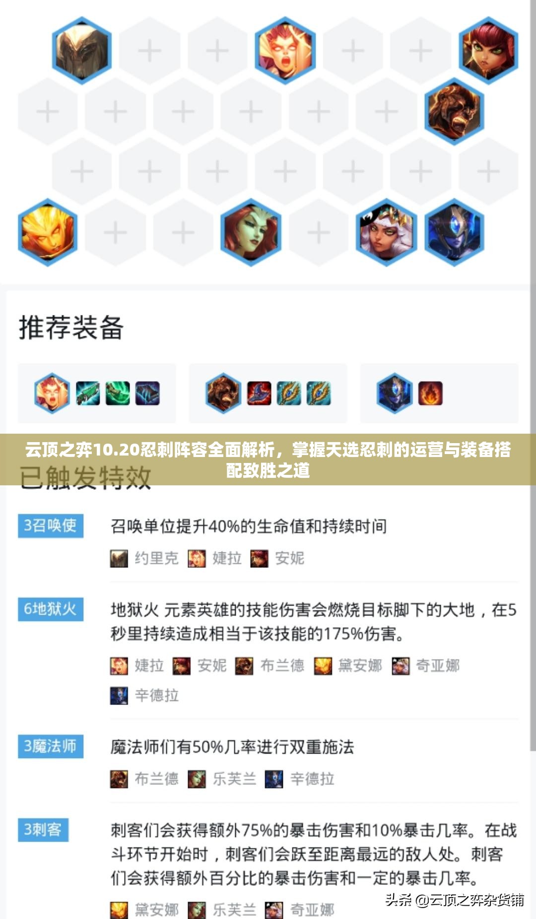 云顶之弈10.20忍刺阵容全面解析，掌握天选忍刺的运营与装备搭配致胜之道