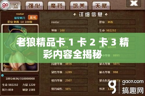 老狼精品卡 1 卡 2 卡 3 精彩内容全揭秘
